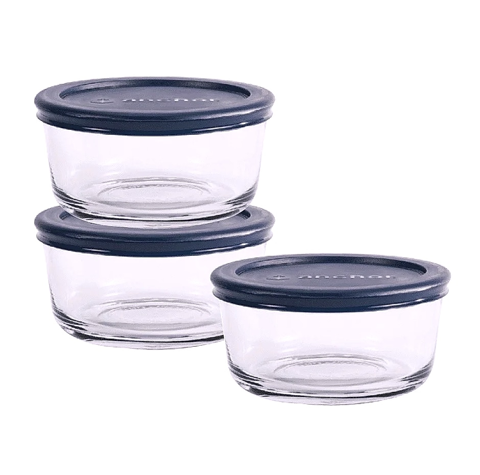Round Glass Food Storage Containers Set of 3, 2 Cup — assembled view