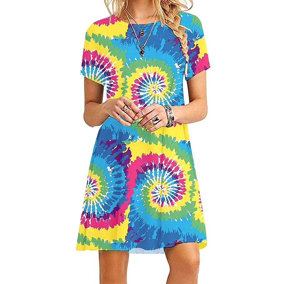 INSTYLISH Women's Casual Print Mini T-Shirt Dress — scale reference
