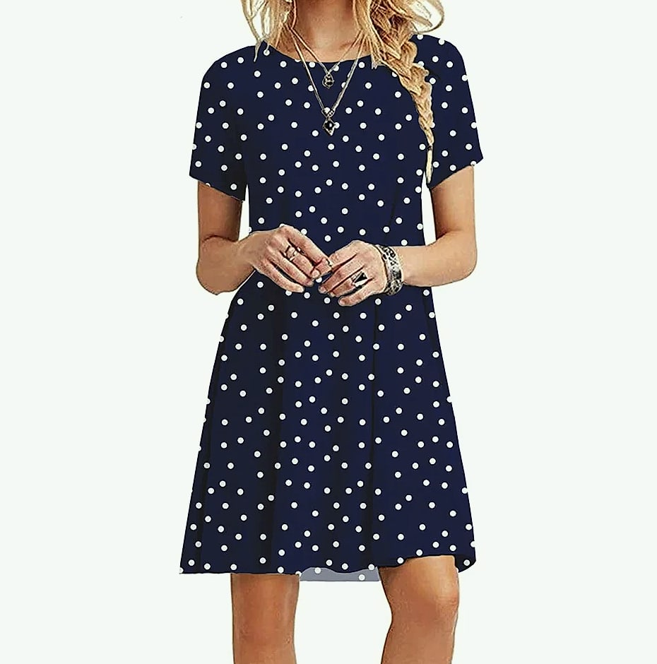 INSTYLISH Women's Casual Print Mini T-Shirt Dress — parts overview