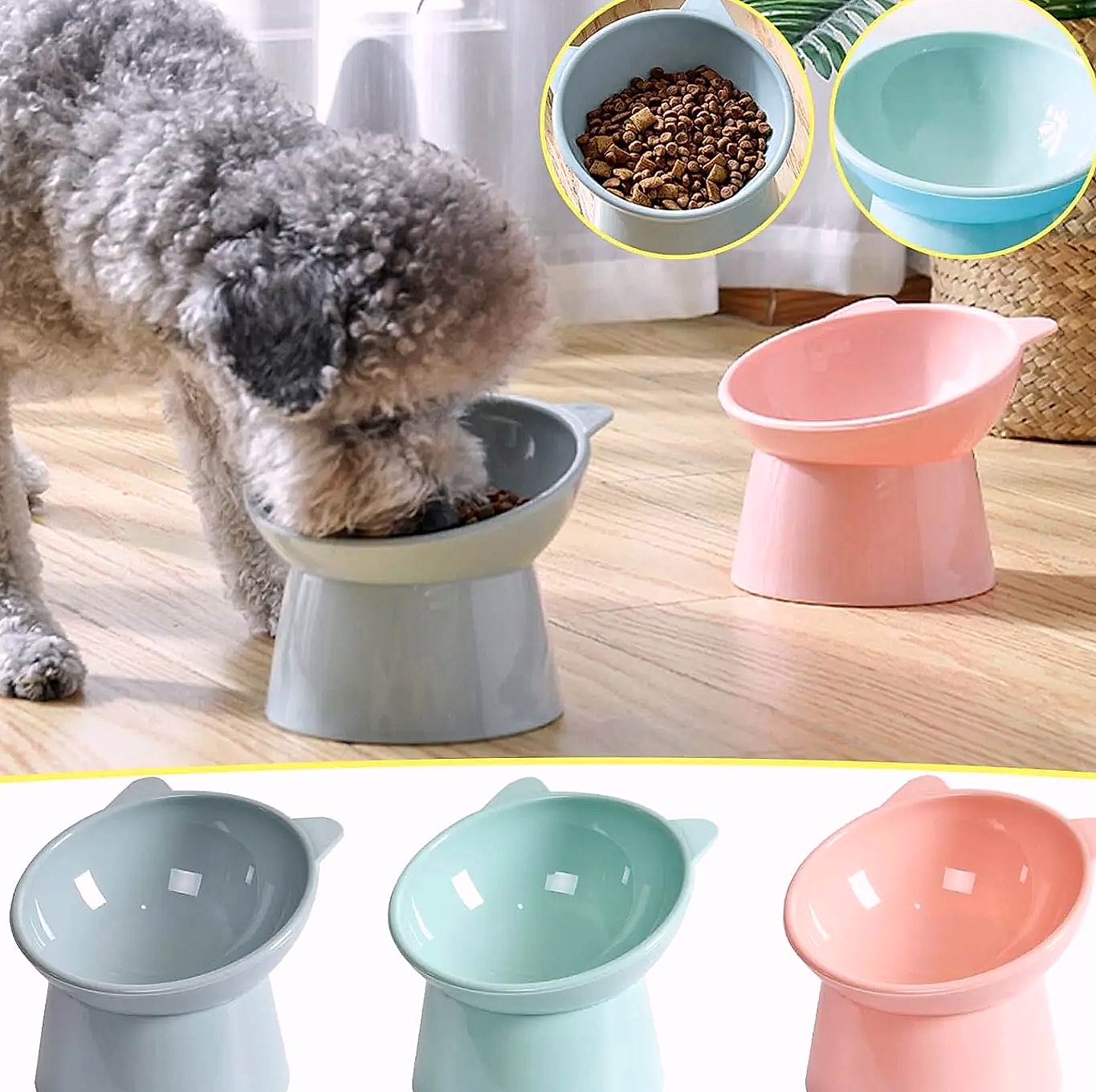 Tilted Cat Bowl Anti-Vomit Shallow Design Whisker Friendly — package contents