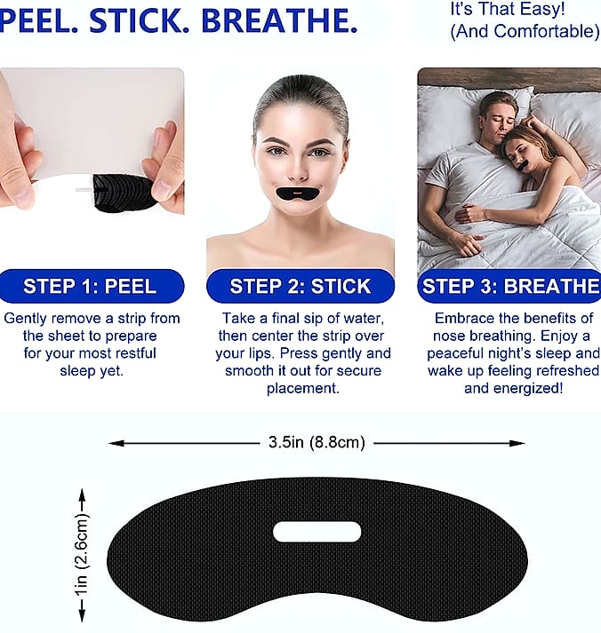 Anti-Snoring Sleep Strips, 50-Count Mouth Seal Tape — close-up details