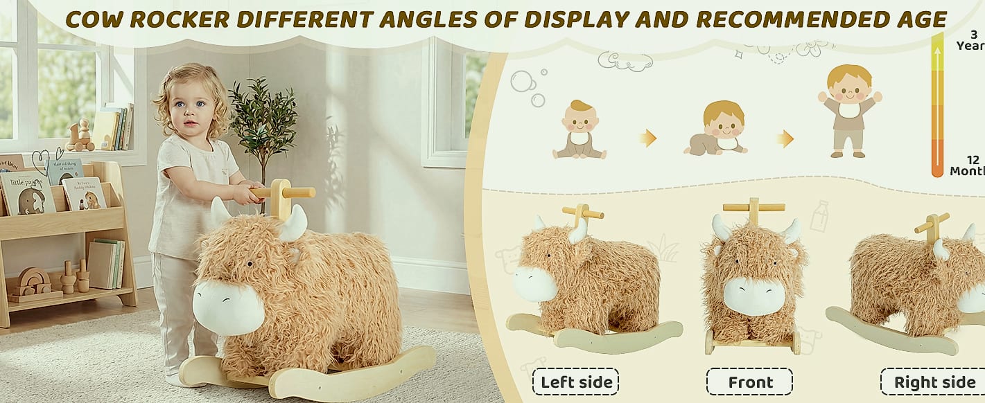 Jolie Vallée Wooden Yak Rocking Horse for Toddlers — assembled view