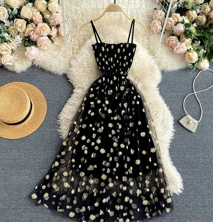 YUOOMUOO Women's Floral Print Mesh Party Dress — assembled view