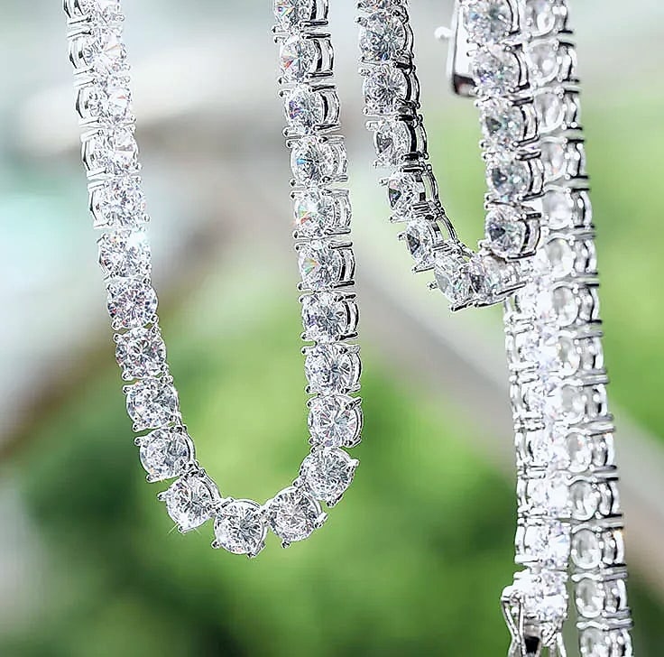 TOPGRILLZ 925 Sterling Silver CZ Tennis Chain Necklace — close-up details