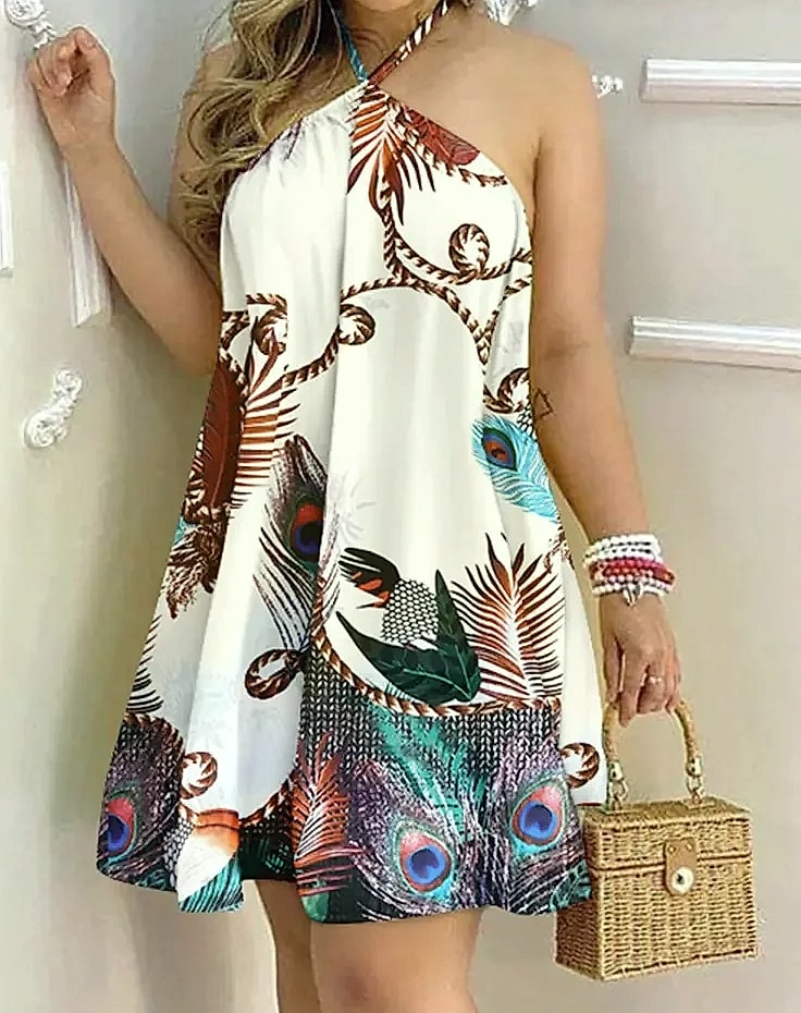 Floral Print Backless Halter Dress for Spring Summer — side view