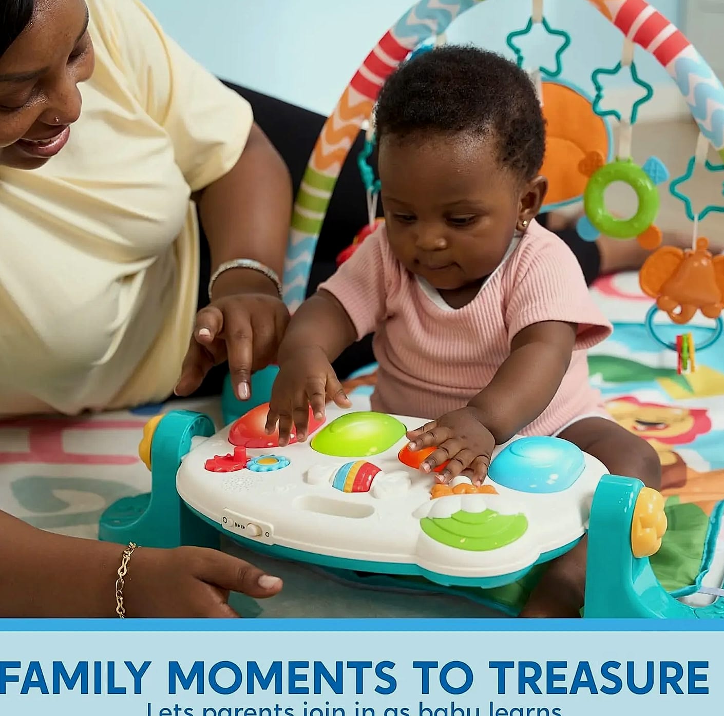Joyfy Baby Play Mat with Piano, Tummy Time Gym for 0-12 — parts overview