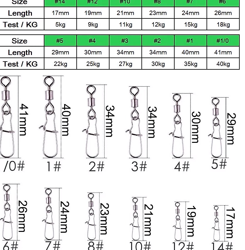 100 pcs Bearing Swivel Fishing Connector Rolling Swivel — package contents