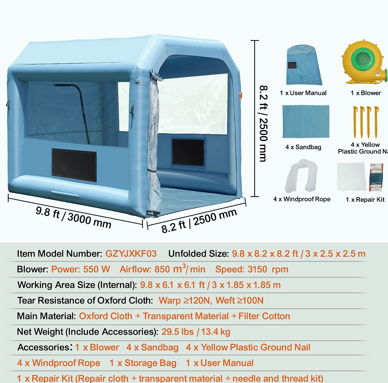 SucceBuy Inflatable Paint Booth with Blowers and Air Filter — interior detail