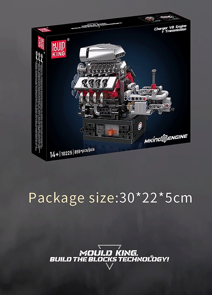 Mould King 10225 V8 Engine Building Block Set with Motor — parts overview