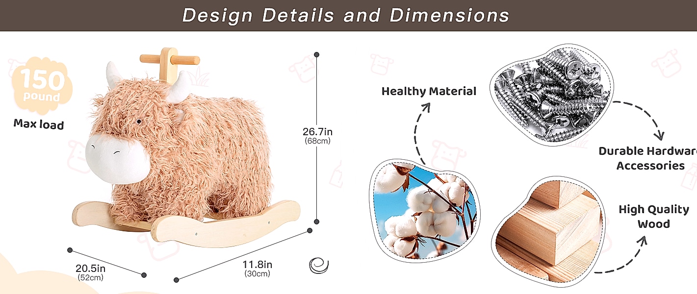Jolie Vallée Wooden Yak Rocking Horse for Toddlers — close-up details