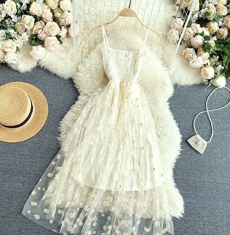 YUOOMUOO Women's Floral Print Mesh Party Dress — close-up details