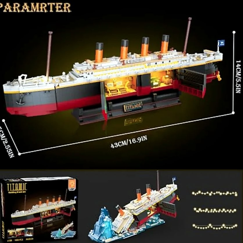 Titanic Ship 1883-Piece Building Block Set with Light — side view