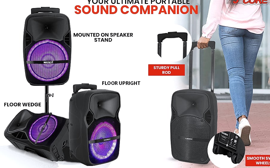 5 Core 400W DJ PA Speaker System with 2 Wireless Mics — scale reference