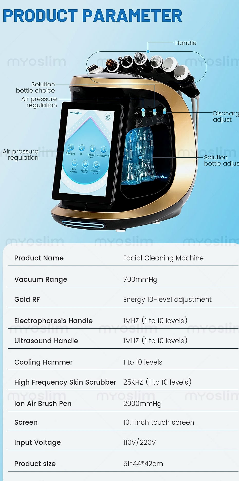 Myoslim 7-in-1 Hydra Dermabrasion Machine Aqua Peeling — close-up details