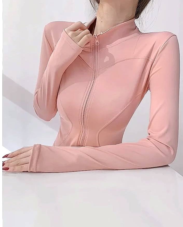 Women's Quick Dry Yoga Jacket Long Sleeve Zip Running Top — assembled view