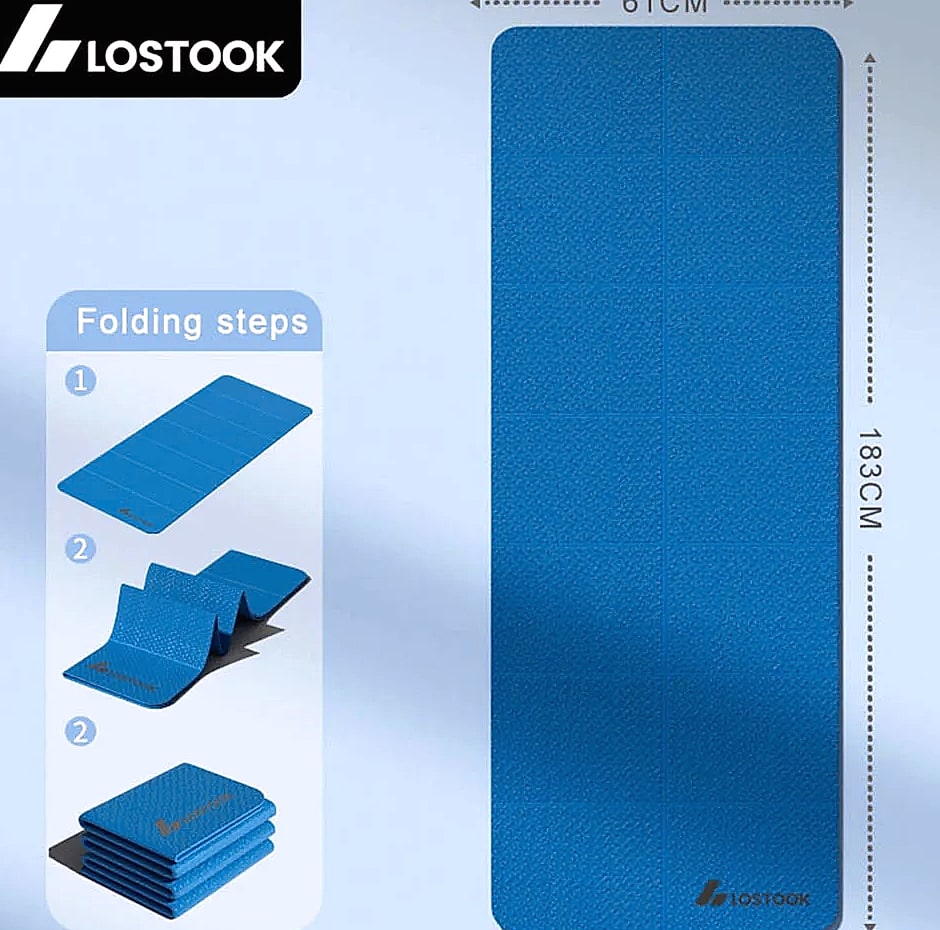 Lostook 4mm TPE Foldable Yoga Mat for Home Workouts — size comparison