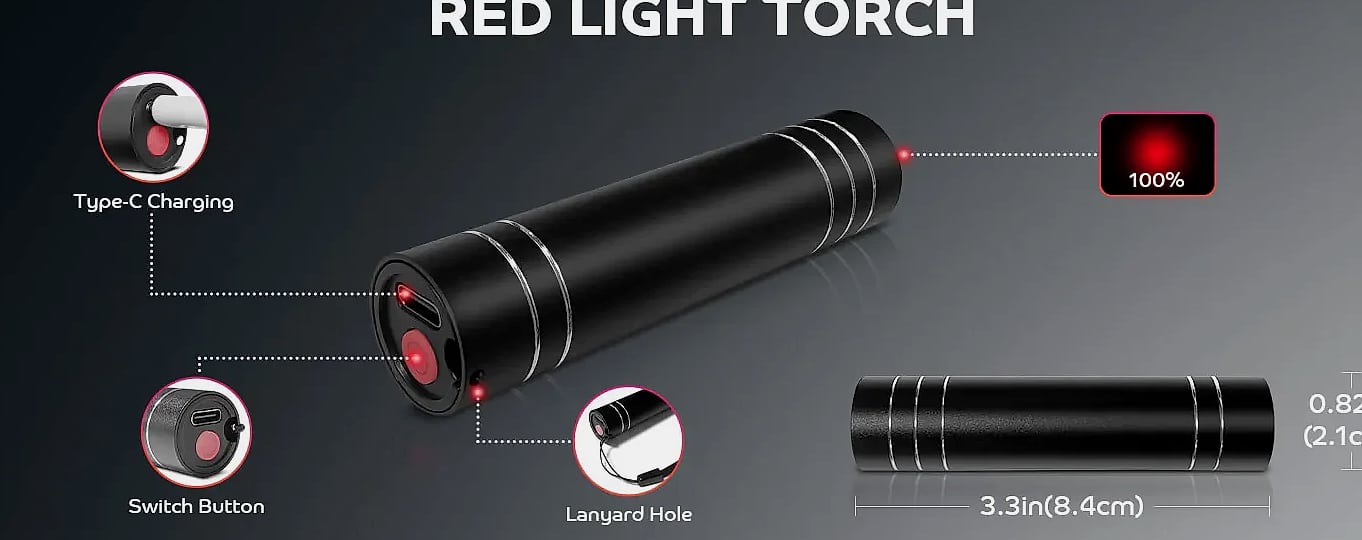 Vilnason Red Blue Light LED Therapy Flashlight — package contents