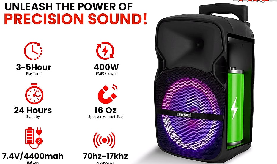 5 Core 400W DJ PA Speaker System with 2 Wireless Mics — assembled view