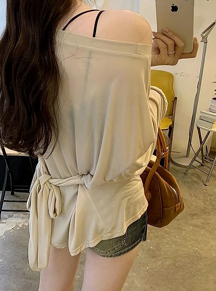 ZOYLEIR See Through Long Sleeve Off Shoulder Top — scale reference