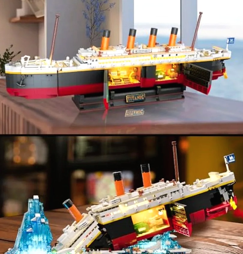 Titanic Ship 1883-Piece Building Block Set with Light — assembled view