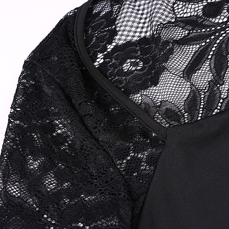 Lace-trimmed Patchwork Long-sleeve Top with Square Neck — parts overview