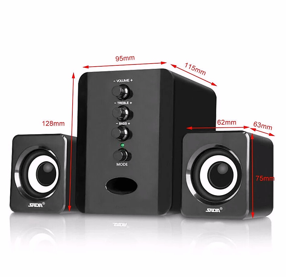 SADA D-202 USB Powered 2.1 Desktop Speaker System — package contents
