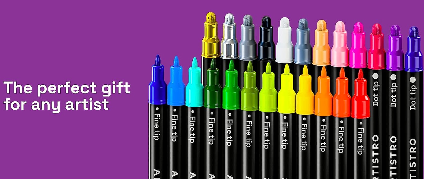 ARTISTRO 36 Dual-Tip Acrylic Paint Markers for Art and — assembled view