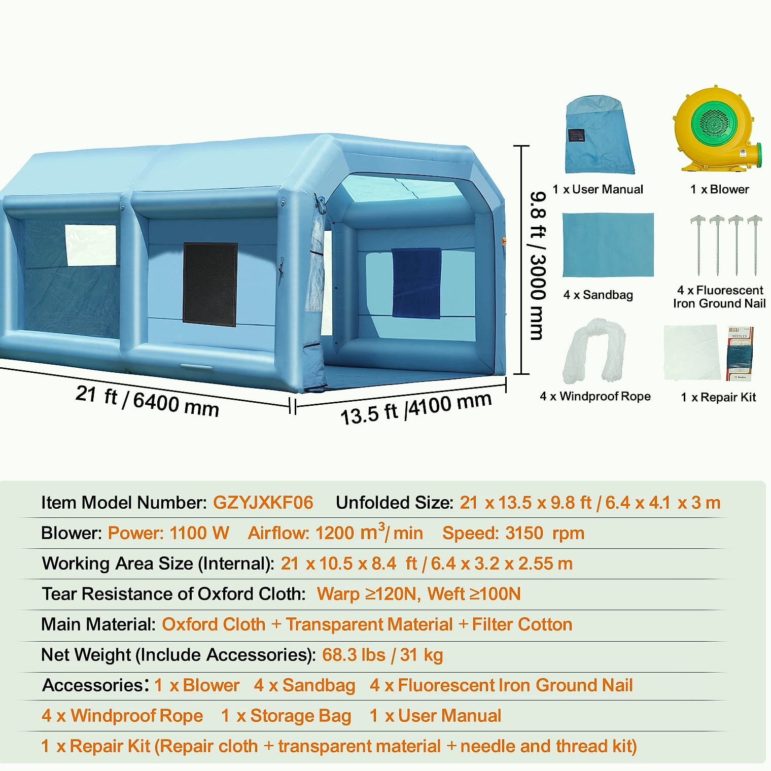 SucceBuy Inflatable Paint Booth with Blowers and Air Filter — package contents