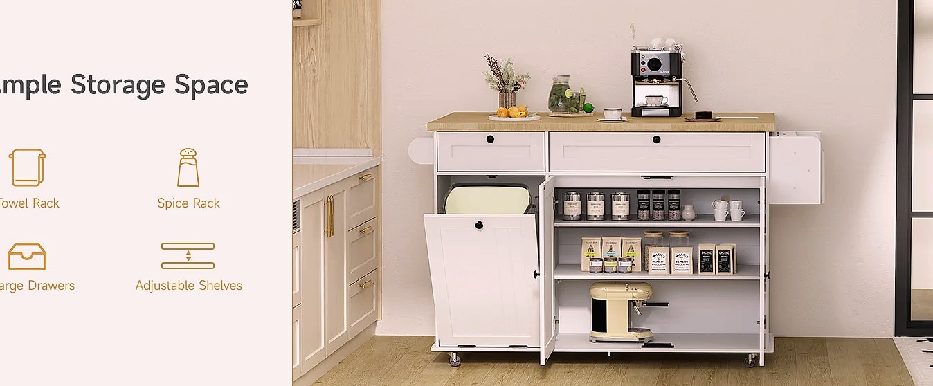 ONBRILL 60 inch Mobile Kitchen Island Rolling Trolley with — close-up details