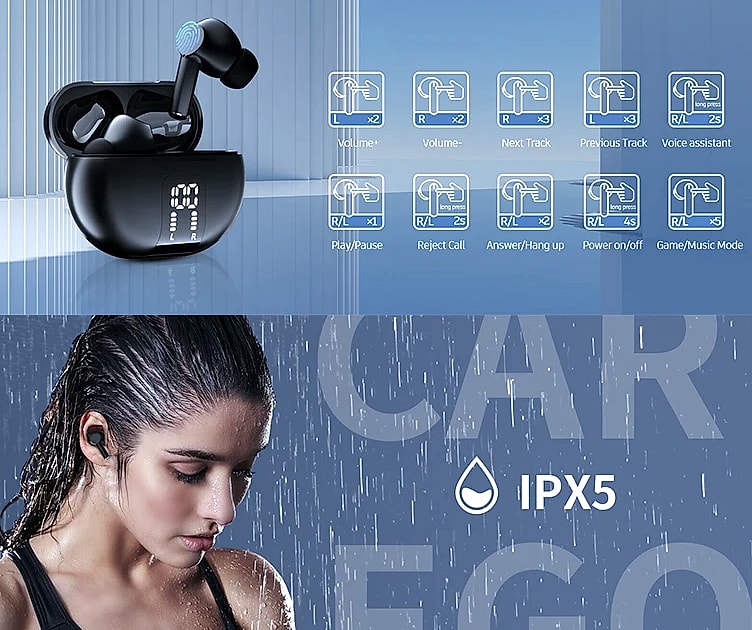 UYUXIO Bluetooth 5.3 Wireless Earbuds with 60H Playback — feature highlights