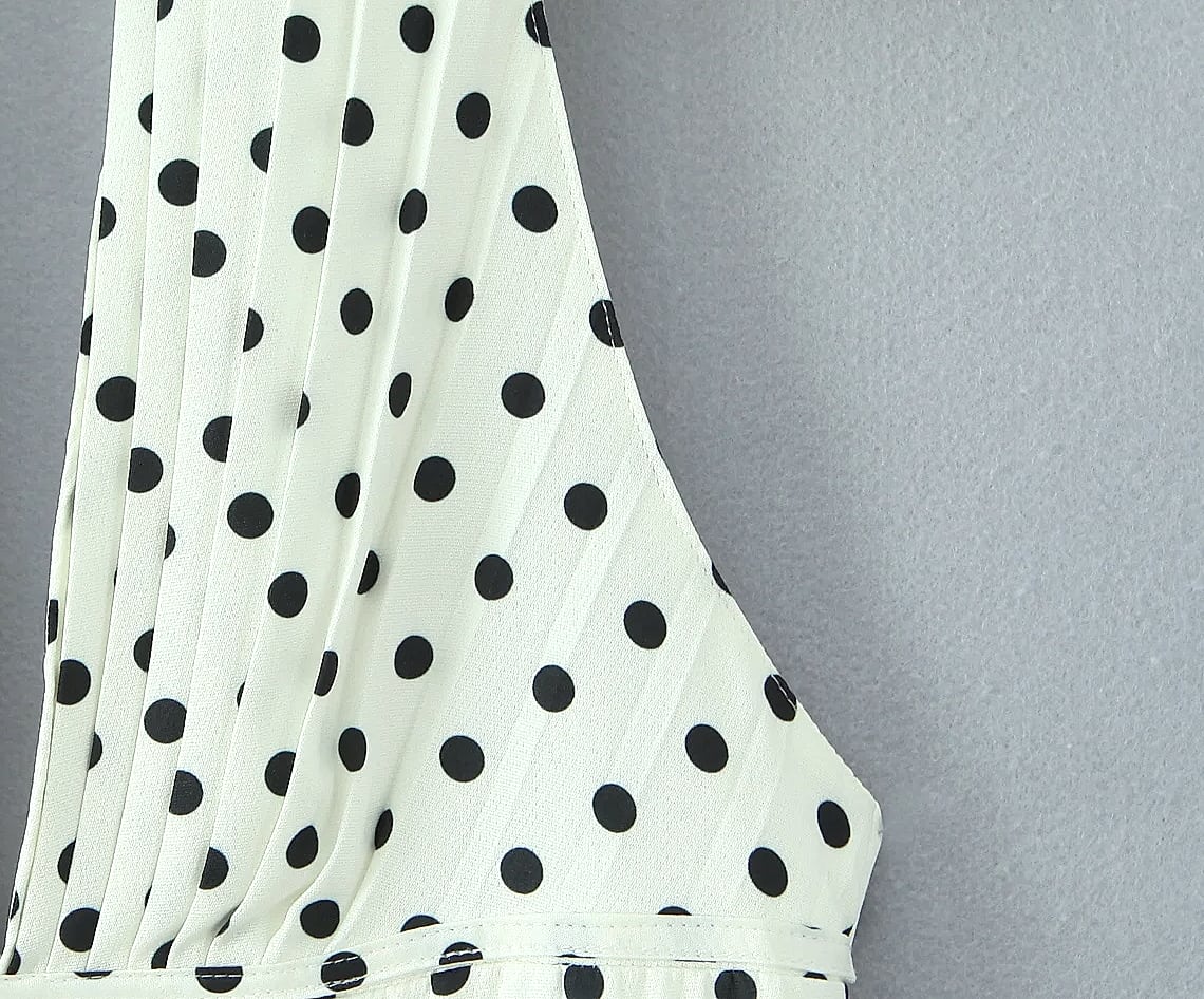 Yenkye French Style Polka Dot Halter Mini Dress — size comparison