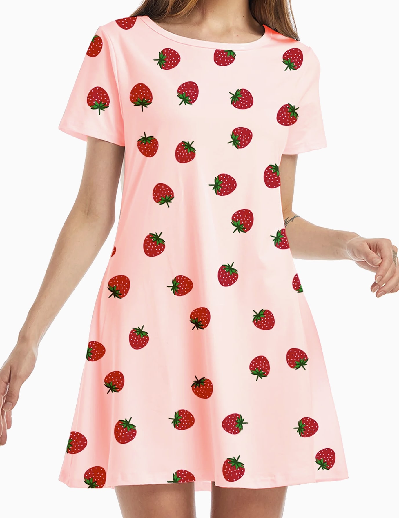 INSTYLISH Women's Casual Print Mini T-Shirt Dress — close-up details