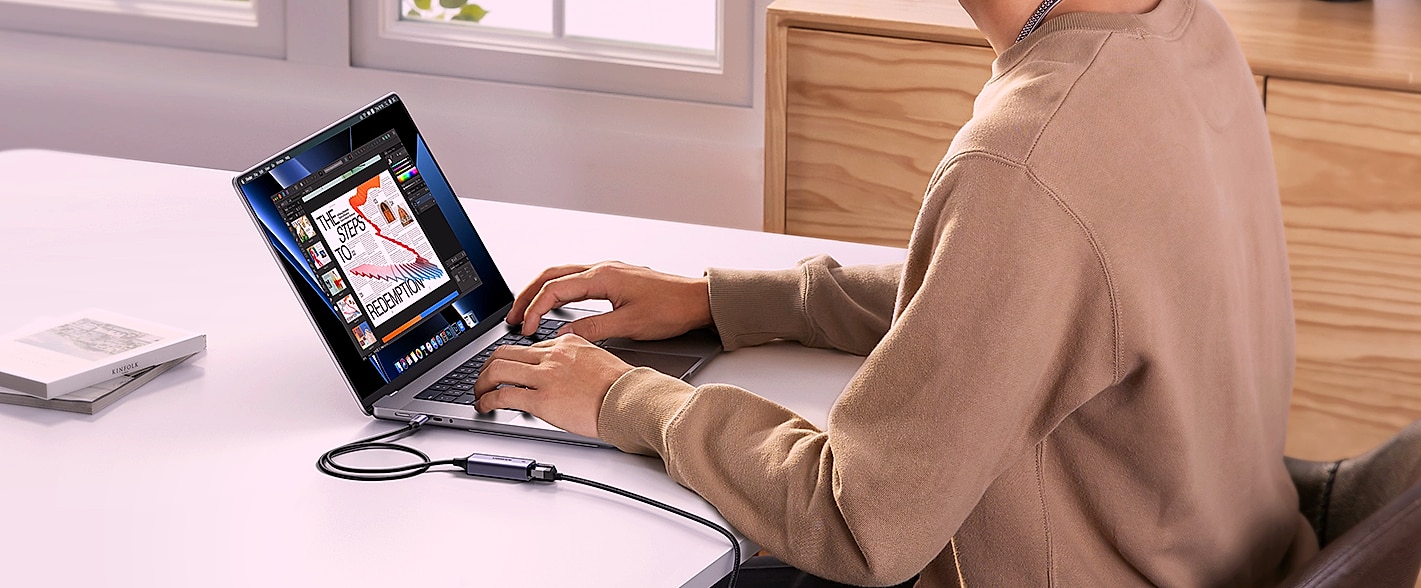 UGREEN USB-C to Ethernet Adapter, 1Gbps RJ45 Network Dongle — assembled view