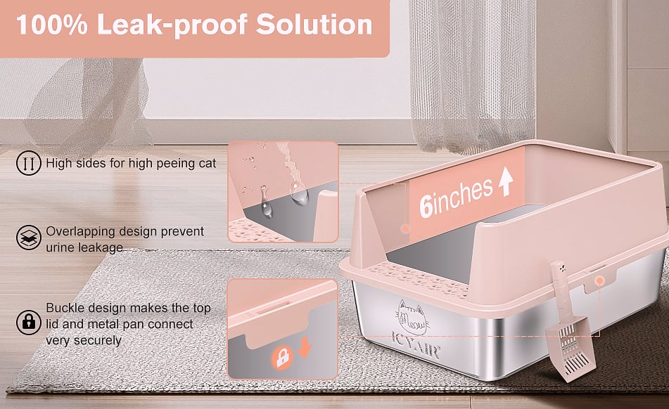 ICYAIR Stainless Steel Cat Litter Box 2-Pack, Extra Large — interior detail