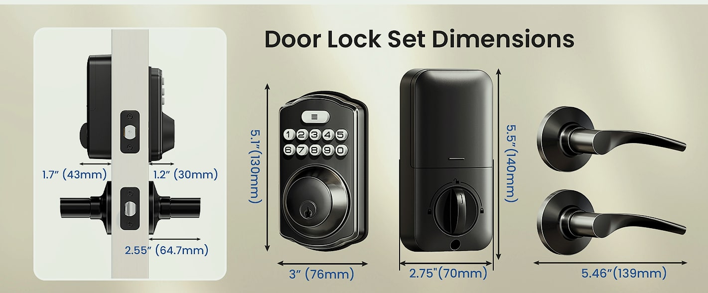 Veise Keyless Entry Door Lock with Lever Handles Digital — side view