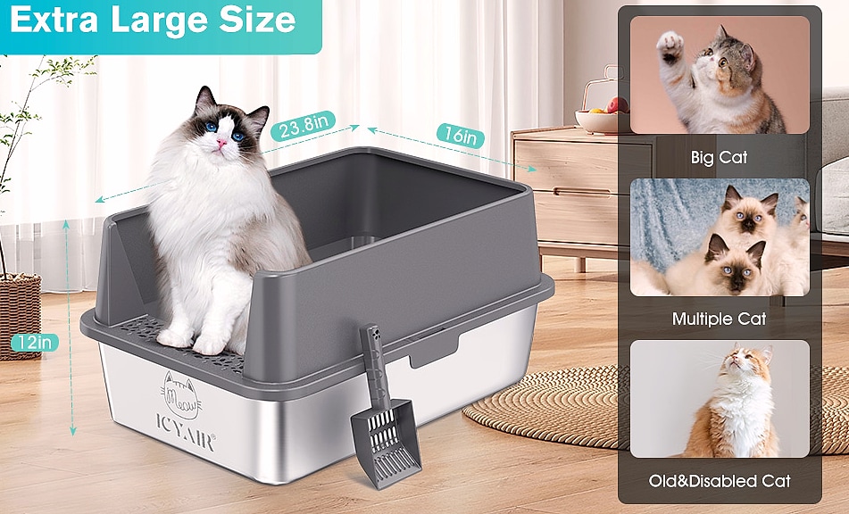 ICYAIR Stainless Steel Cat Litter Box 2-Pack, Extra Large — assembled view