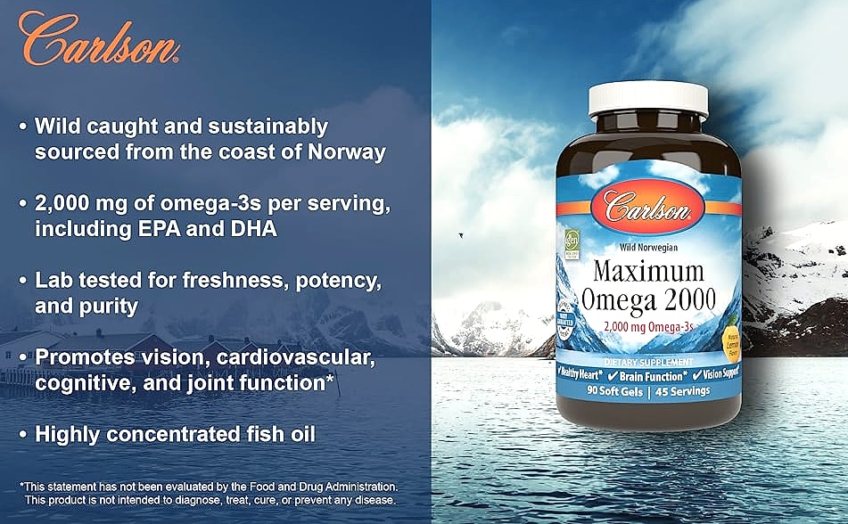 Carlson Maximum Omega 2000 mg Fish Oil Supplement, 60 — package contents