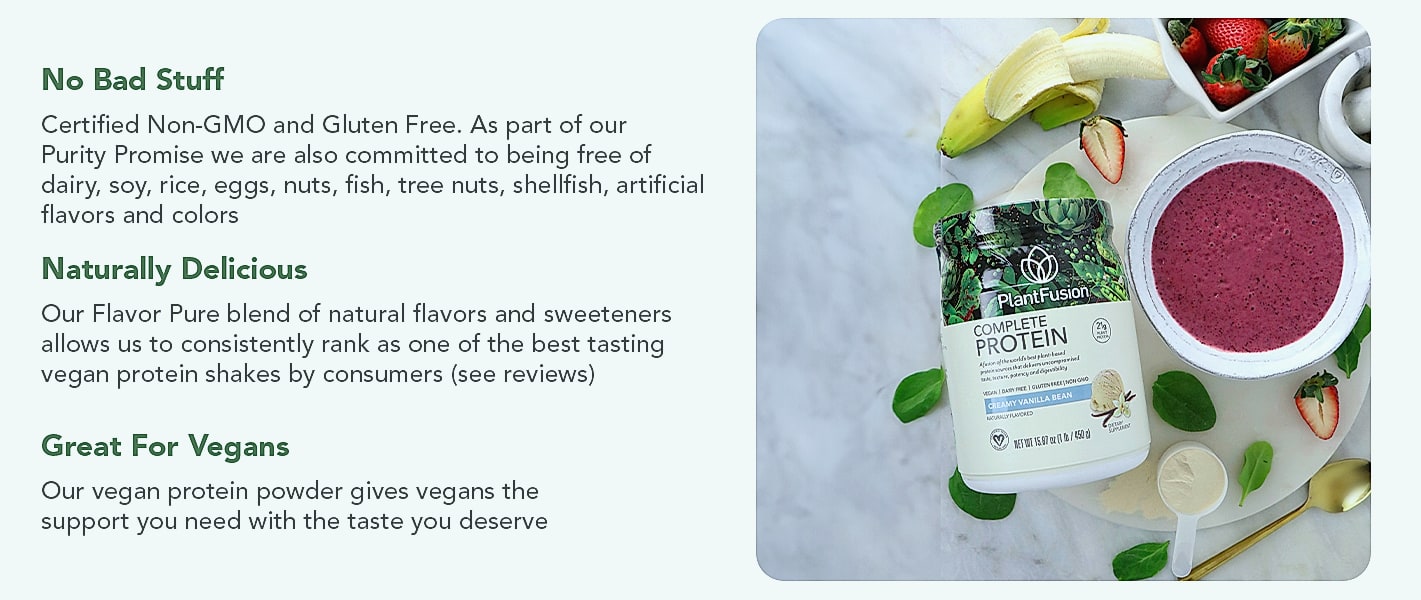 PlantFusion Complete Vegan Protein Powder Vanilla Bean 2 lb — close-up details