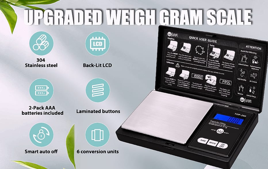 Weigh Gram 200g Digital Pocket Scale with 0.01g Accuracy — package contents