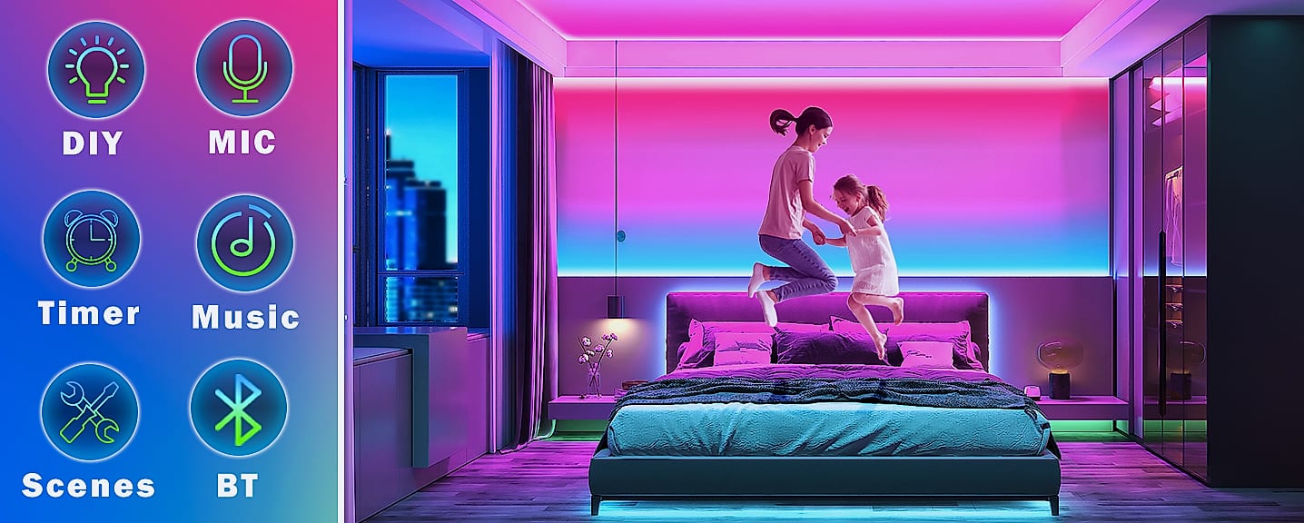 Keepsmile 100ft RGB LED Strip Lights with App and Remote — feature highlights