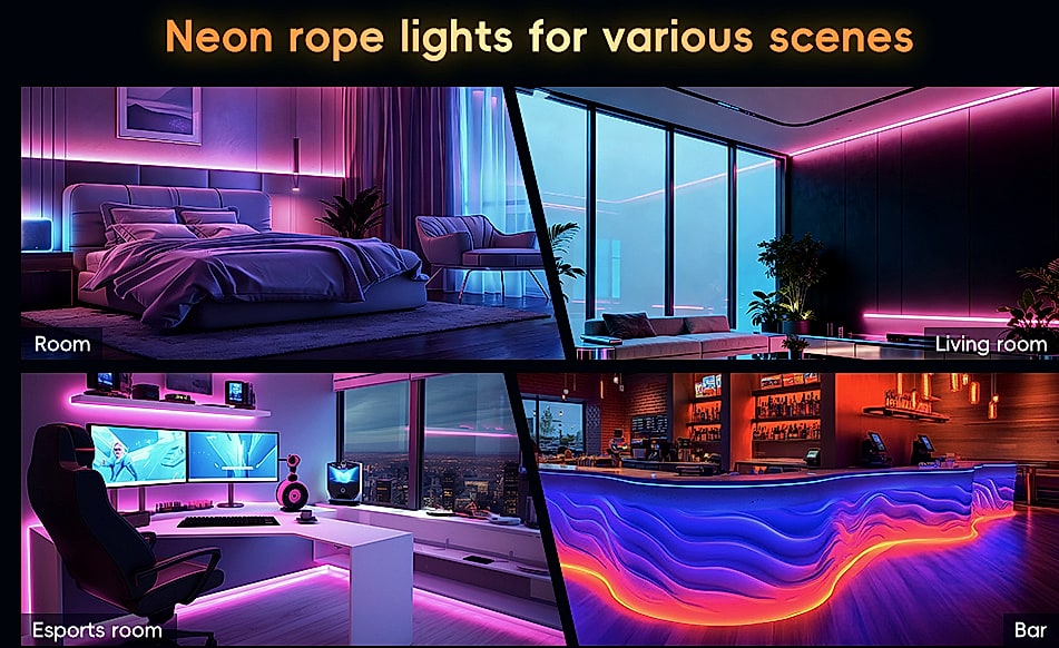 SILFU 50ft RGB LED Neon Strip Lights with Music Sync and — scale reference