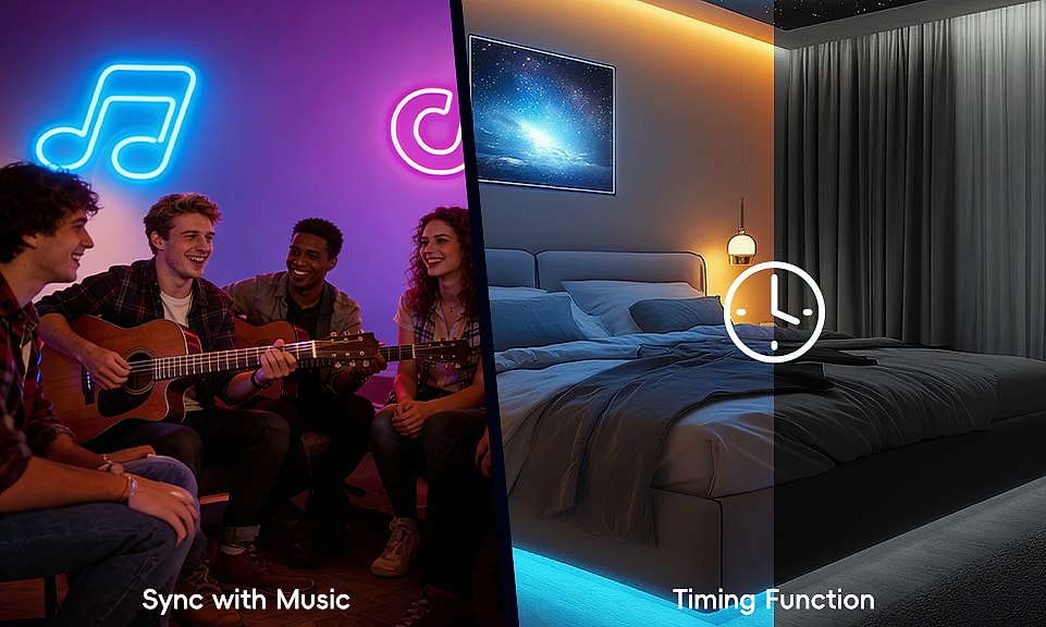 SILFU 50ft RGB LED Neon Strip Lights with Music Sync and — feature highlights
