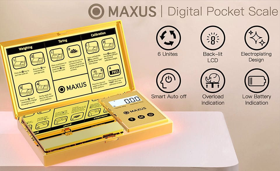 MAXUS Digital Pocket Gram Scale 500g x 0.01g Precision — side view