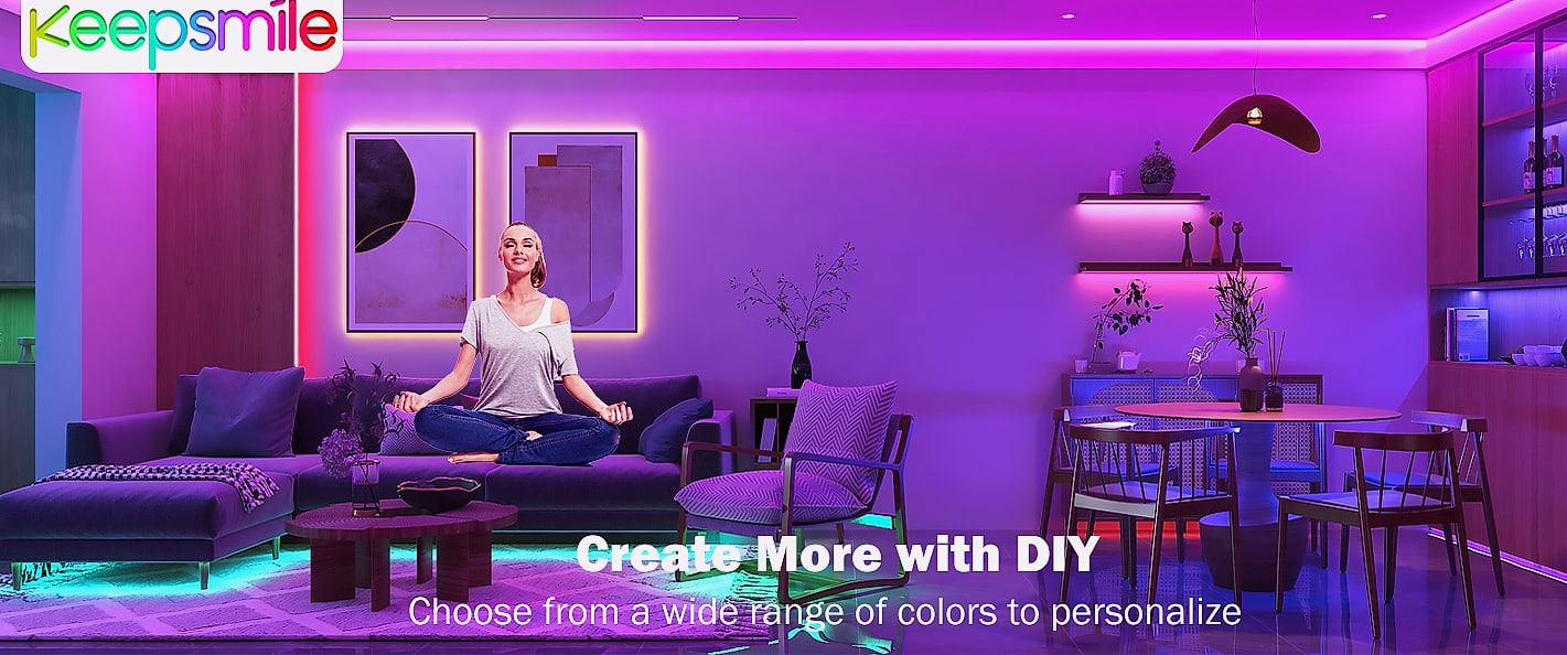 Keepsmile 100ft RGB LED Strip Lights with App and Remote — assembled view