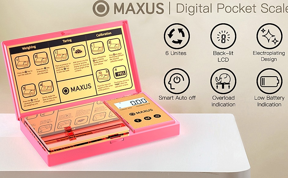 MAXUS Digital Pocket Gram Scale 500g x 0.01g Precision — package contents
