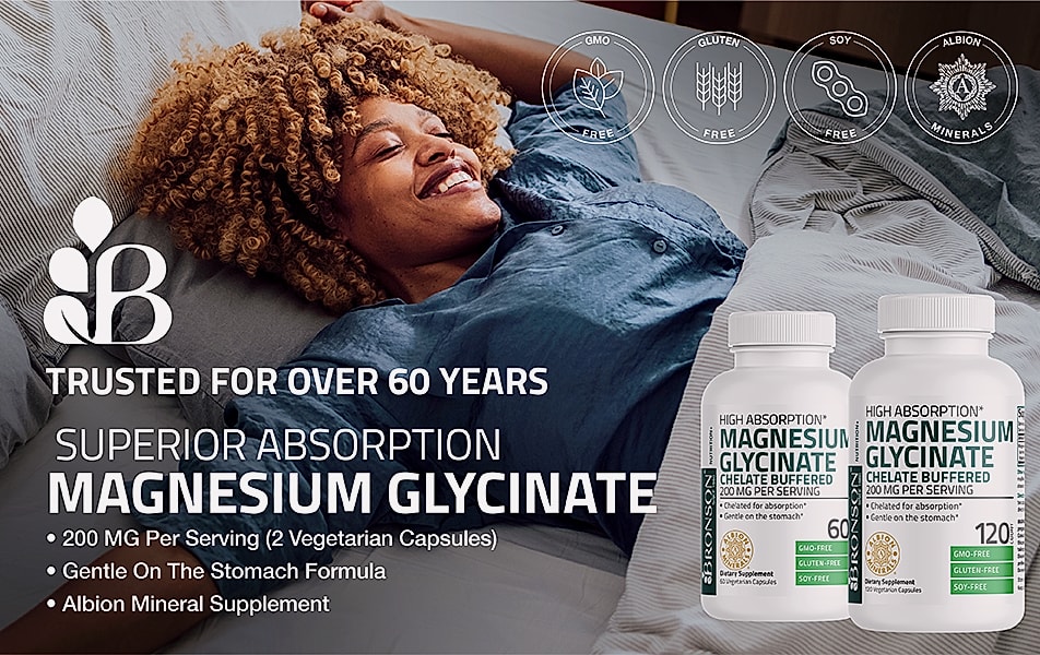 Bronson Magnesium Glycinate 200mg Chelated Capsules — package contents