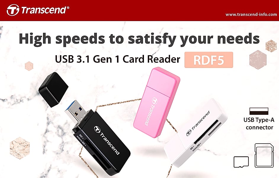 Transcend RDF5 USB 3.1 SD Card Reader for PC and Mac — package contents
