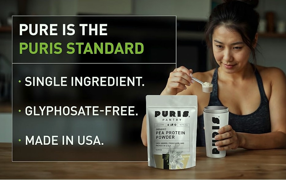 PURIS Organic Pea Protein Powder, 27g Plant Protein Vegan — package contents