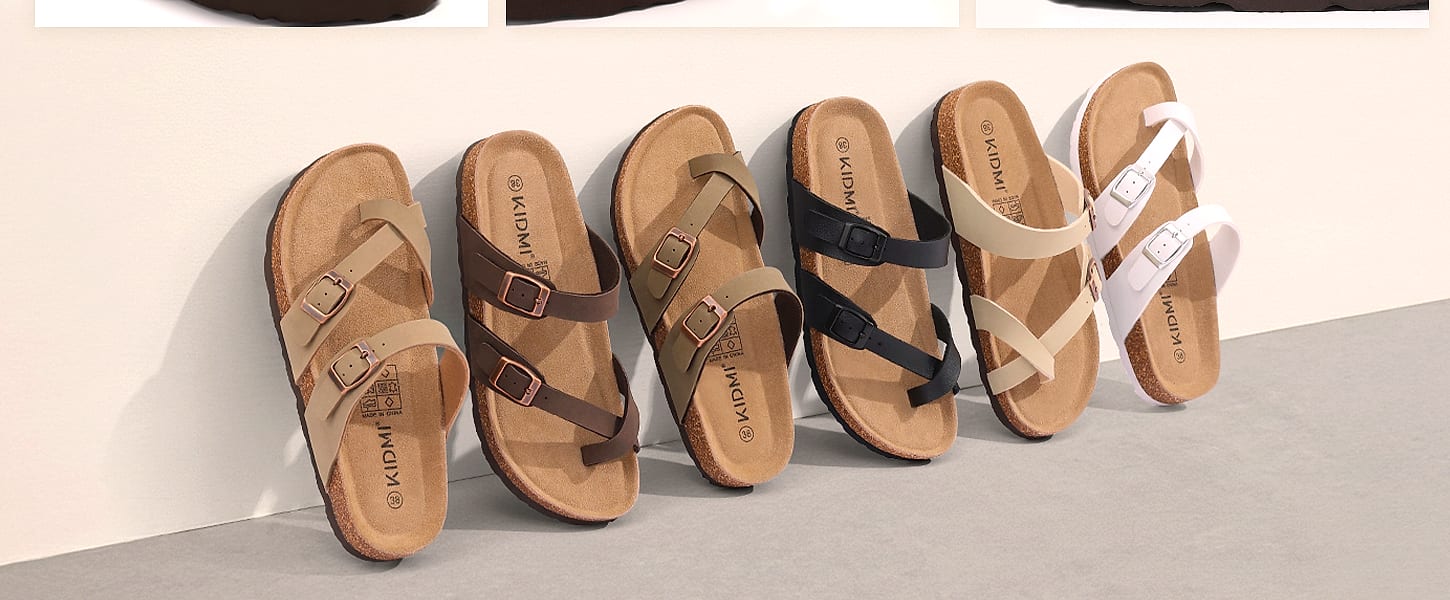 KIDMI Women's Cork Footbed Sandals with Adjustable Buckle — package contents