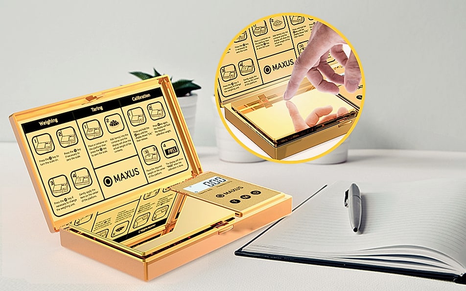 MAXUS Digital Pocket Gram Scale 500g x 0.01g Precision — size comparison